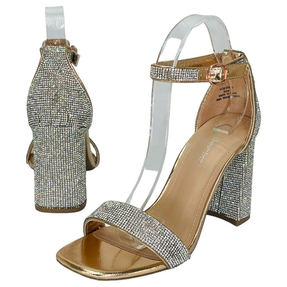 Journee Collection IDDA Rose Gold Rhinestone Studded Womens Heels Size 9M - Picture 9 of 13